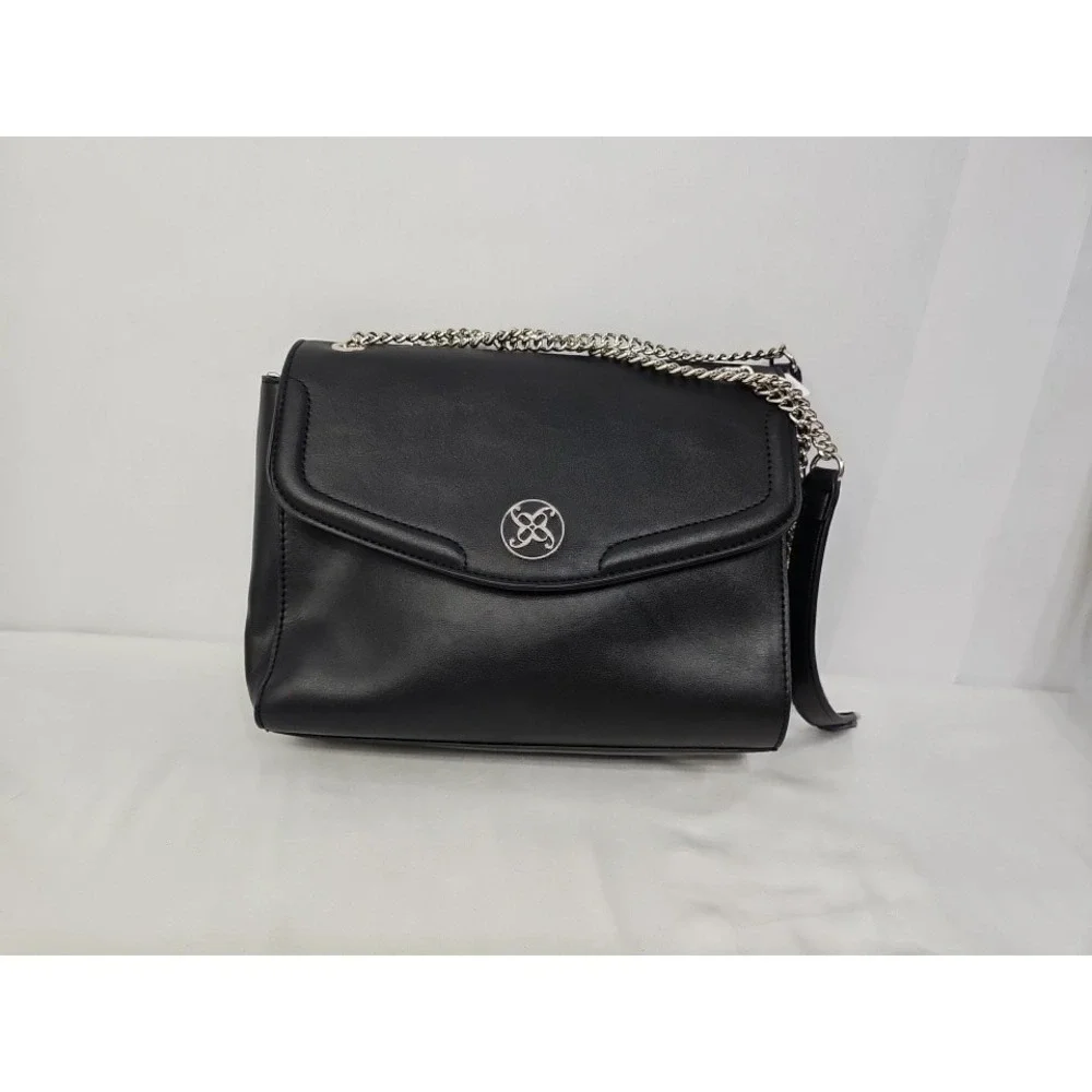 Nine West Classic Patent Black Handbag Med Size‎ Purse EUC Chain Dbl Handle